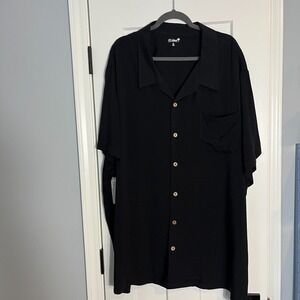 KS Island Mens 4XL Big Shirt Black Rayon Button-Up Collared Relaxed Fit Casual